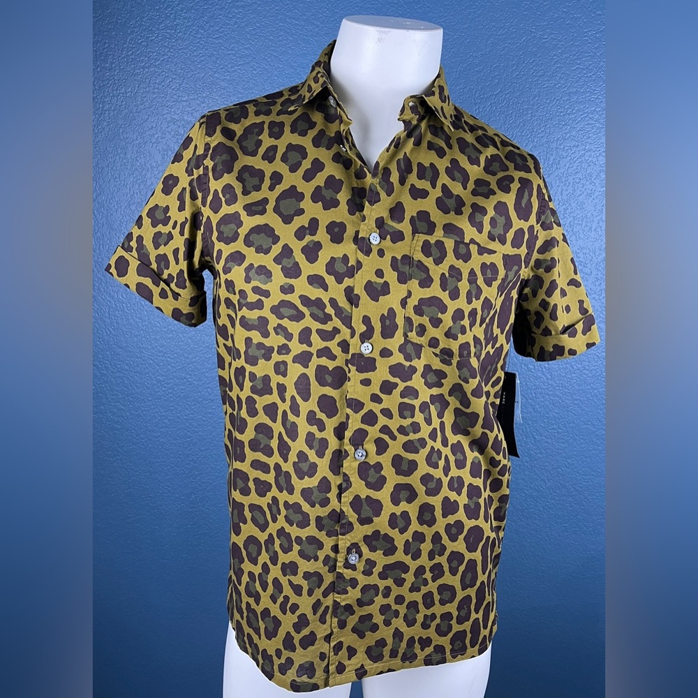 Marc By Marc Jacobs Shirt Mens Olive Green Leopard Print Button Up NWT